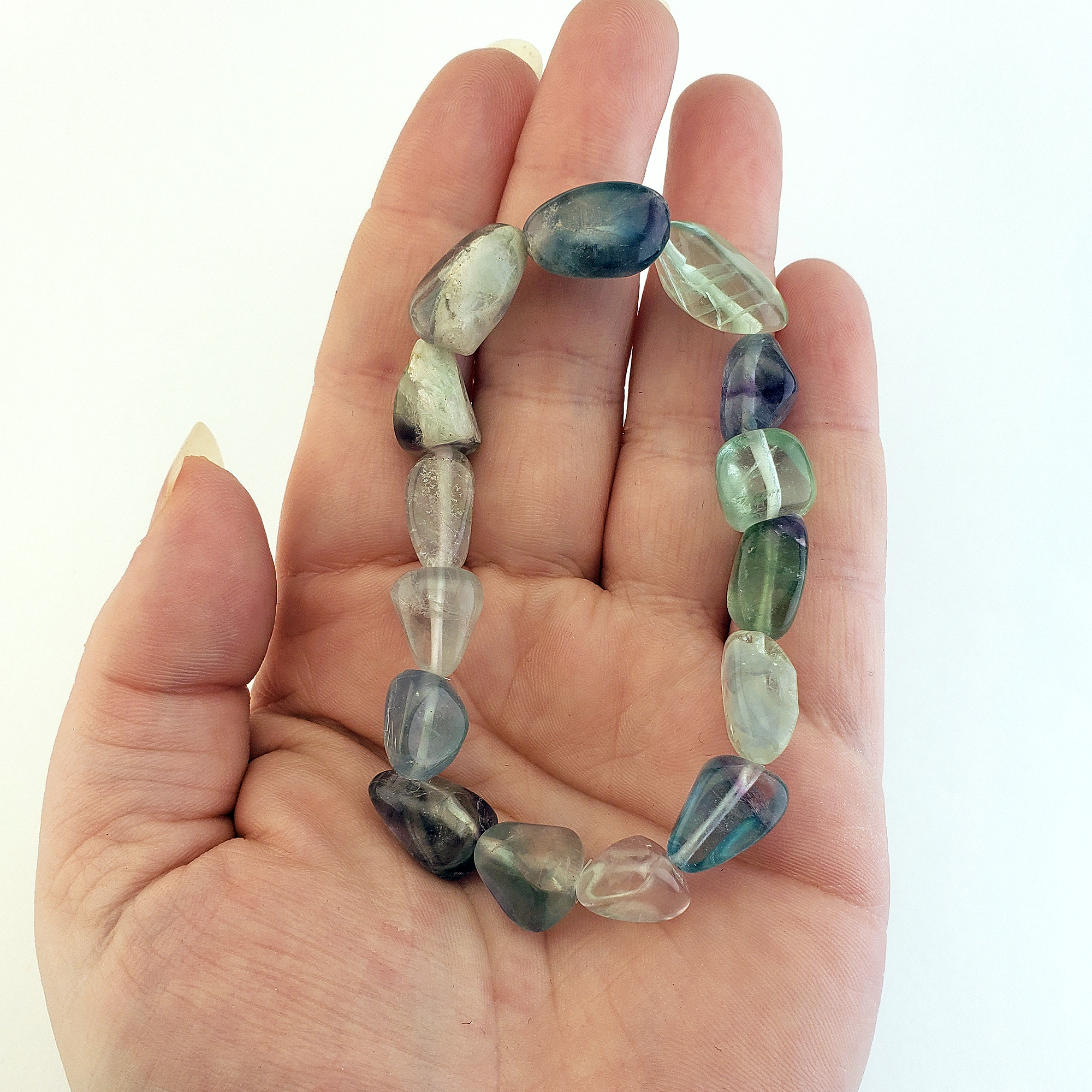 Fluorite Crystal Nugget Stretch Bracelet - In Hand