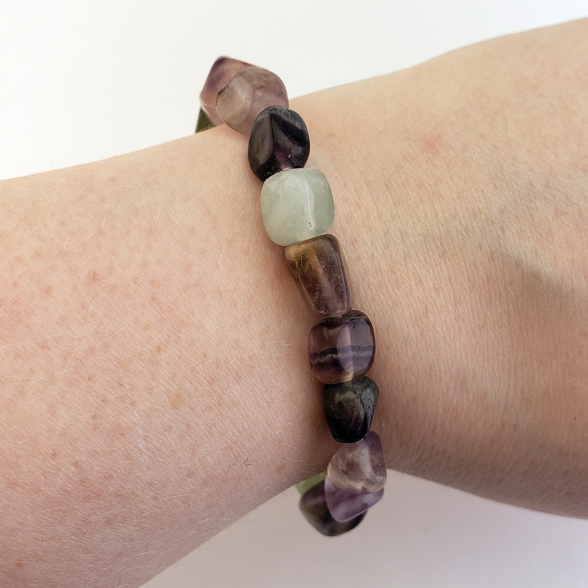 Fluorite Crystal Nugget Stretch Bracelet - On Wrist