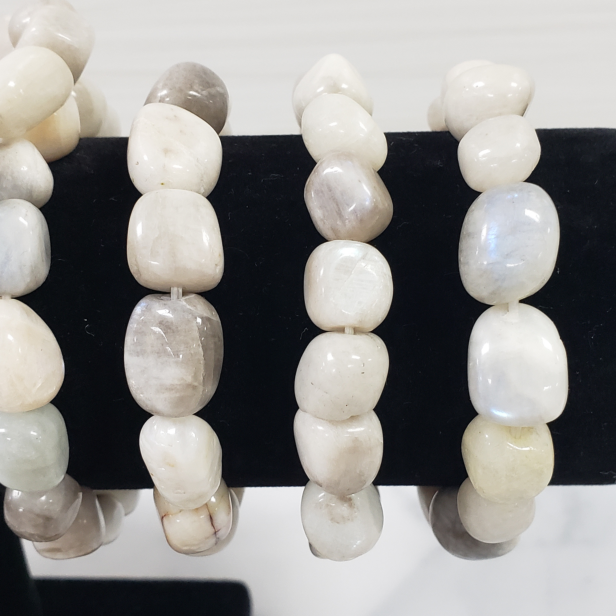 Rainbow Moonstone Crystal Natural Gemstone Nugget Bead Bracelet - On Form