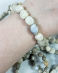 Rainbow Moonstone Crystal Natural Gemstone Nugget Bead Bracelet - On Wrist