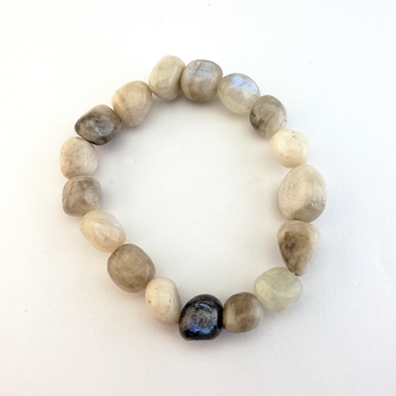 Rainbow Moonstone Crystal Nugget Bead Bracelet - White Background 2