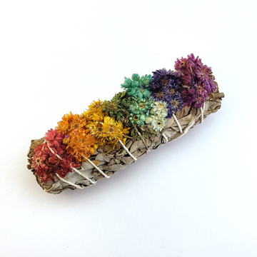 Rainbow Chakra Mullein White Sage Bundle - One 4 Inch Smudge Stick