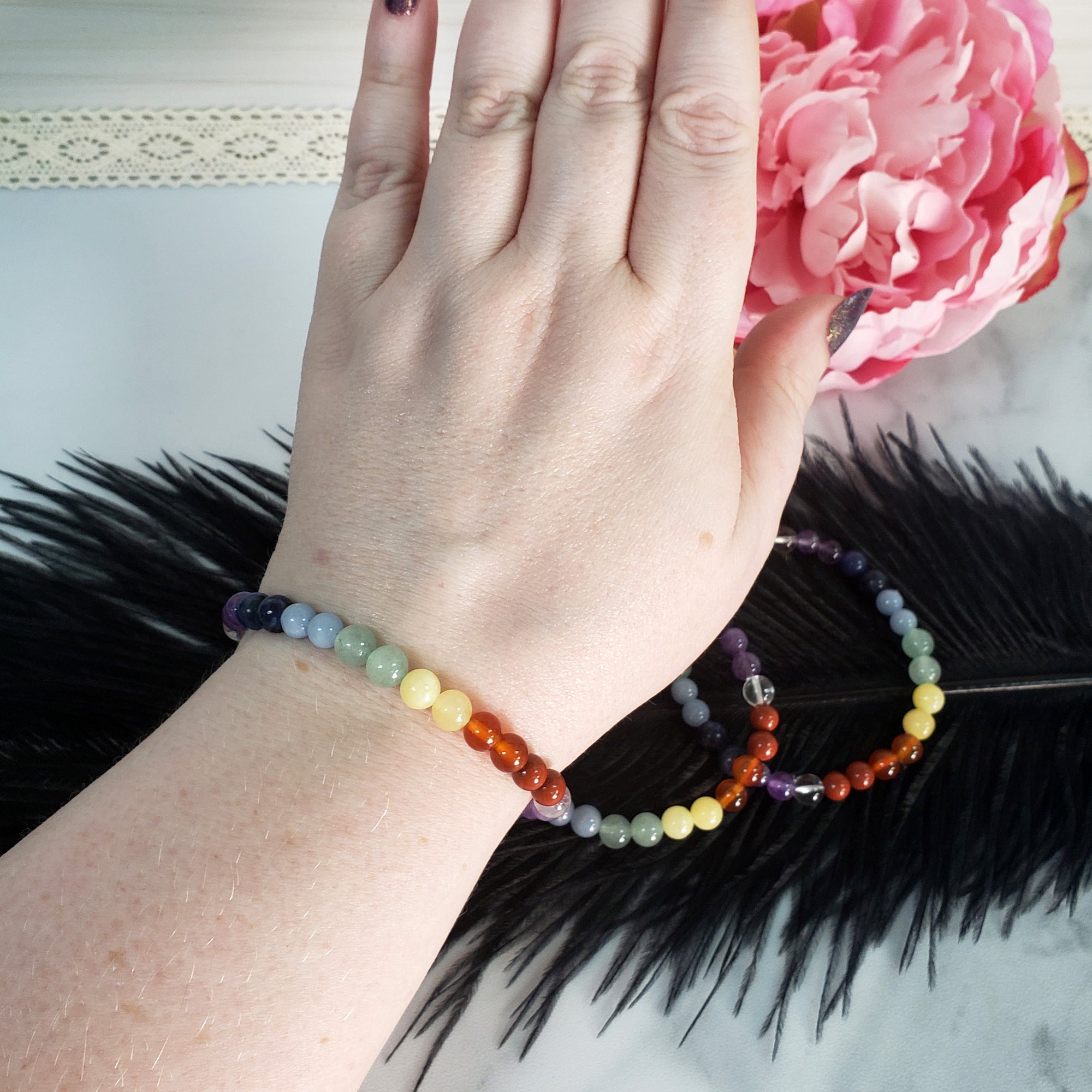 Rainbow Crystal Seven Chakra Bracelet | 4-6mm Natural Gemstone Bead Bracelet - 6