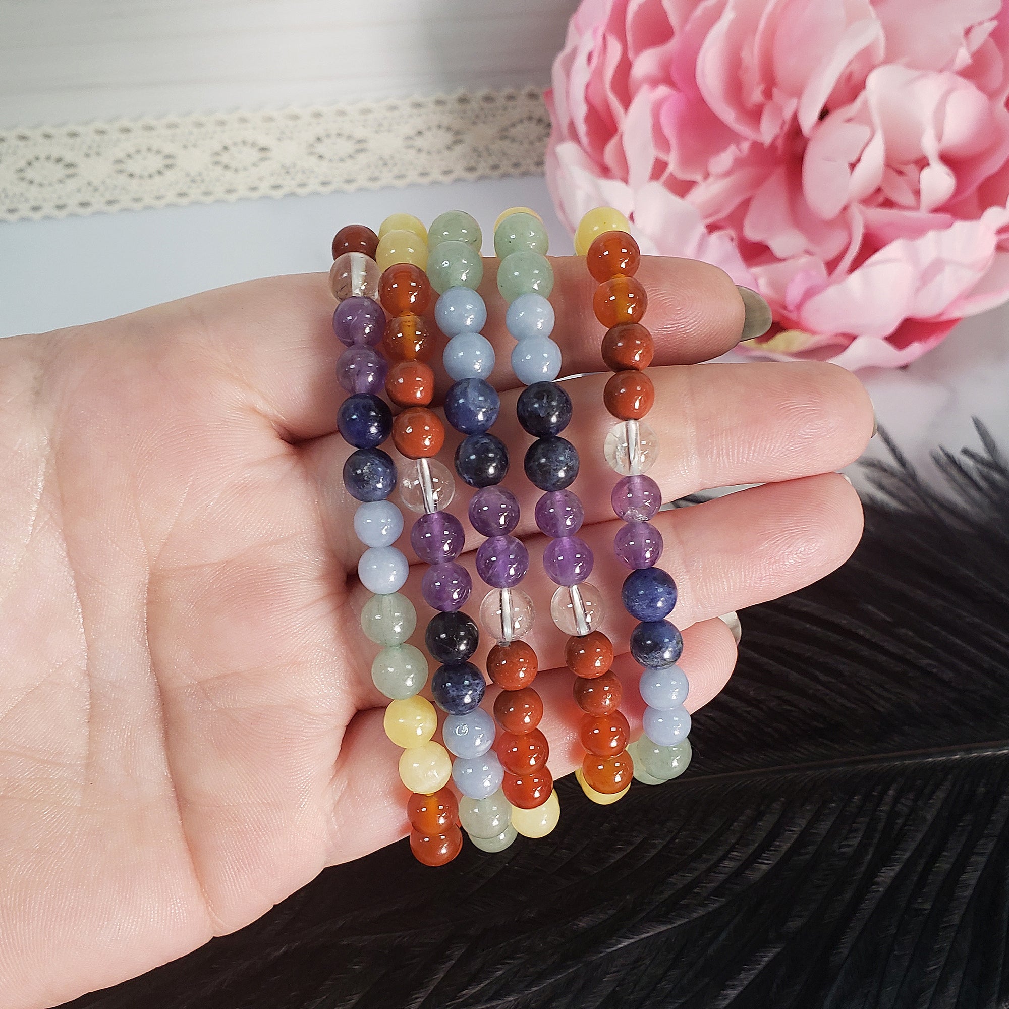 Rainbow Crystal Seven Chakra Bracelet | 4-6mm Natural Gemstone Bead Bracelet
