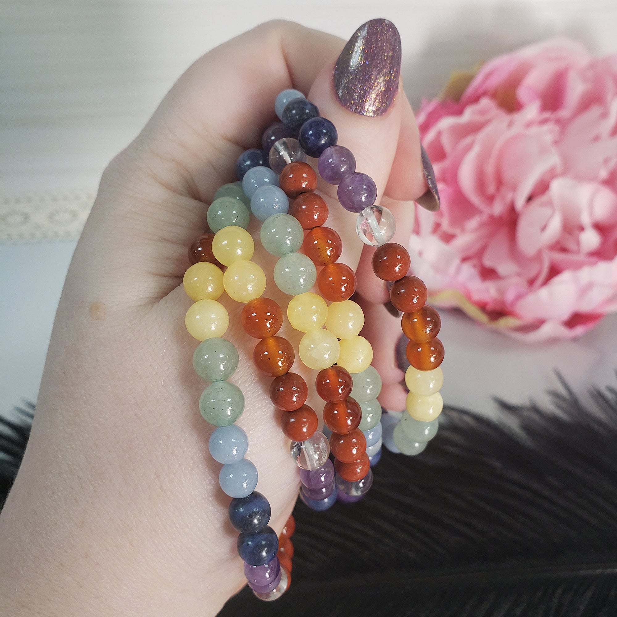 Rainbow Crystal Seven Chakra Bracelet | 4-6mm Natural Gemstone Bead Bracelet - 2