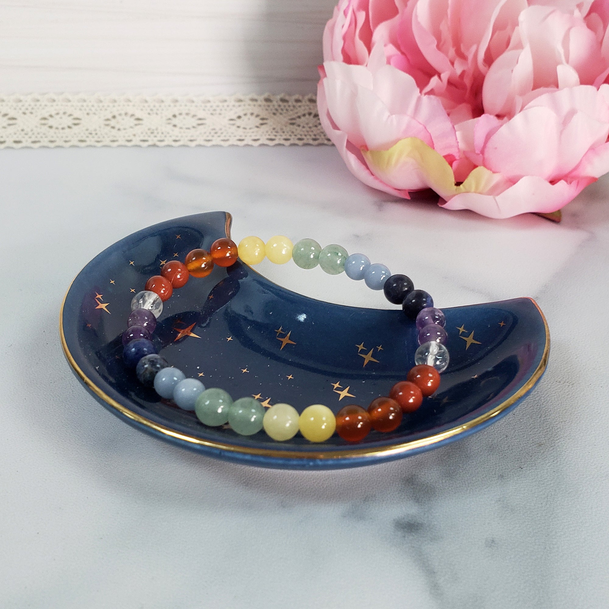 Rainbow Crystal Seven Chakra Bracelet | 4-6mm Natural Gemstone Bead Bracelet - 3