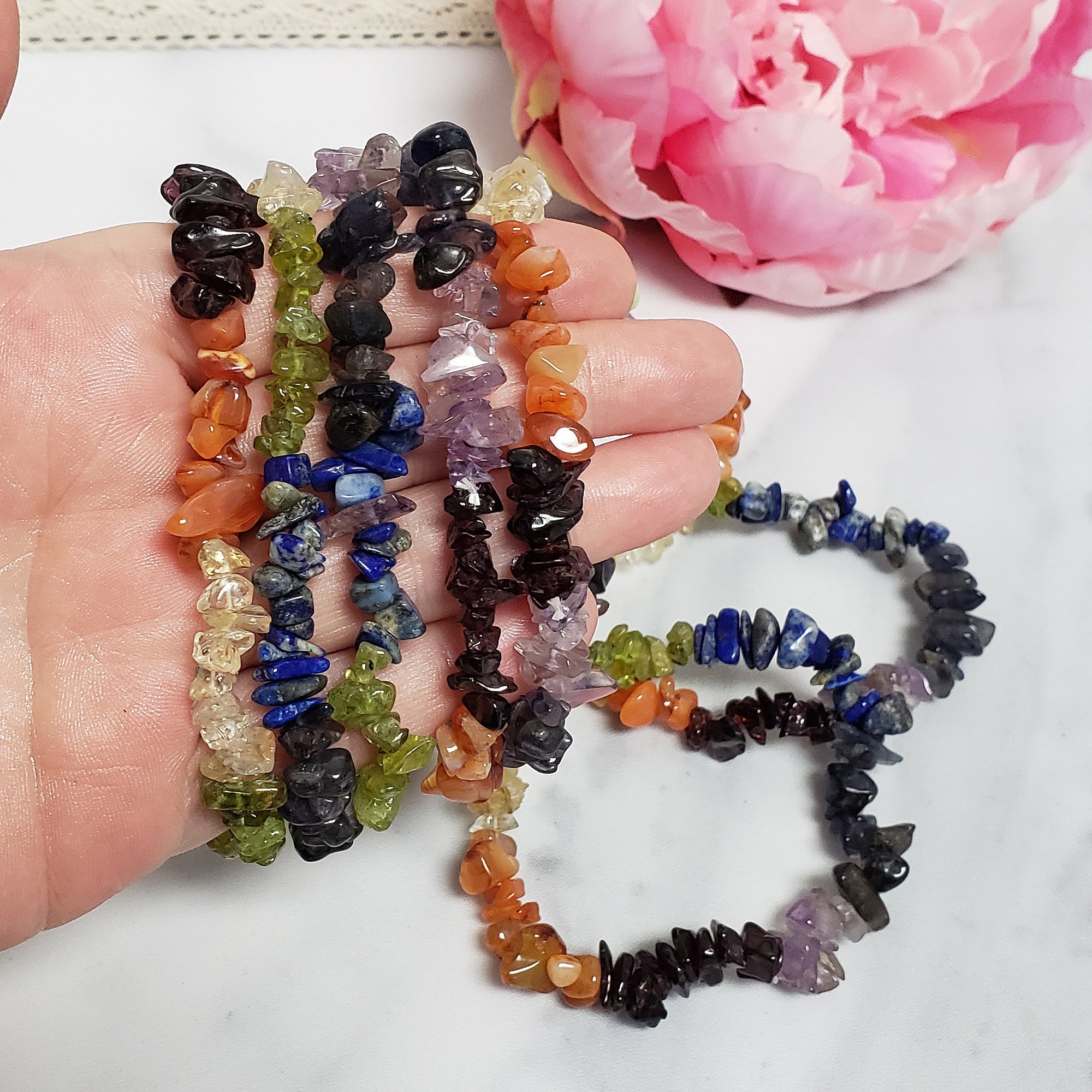 Rainbow Seven Chakra Natural Crystal Chip Bead Bracelet | Chakra Alignment