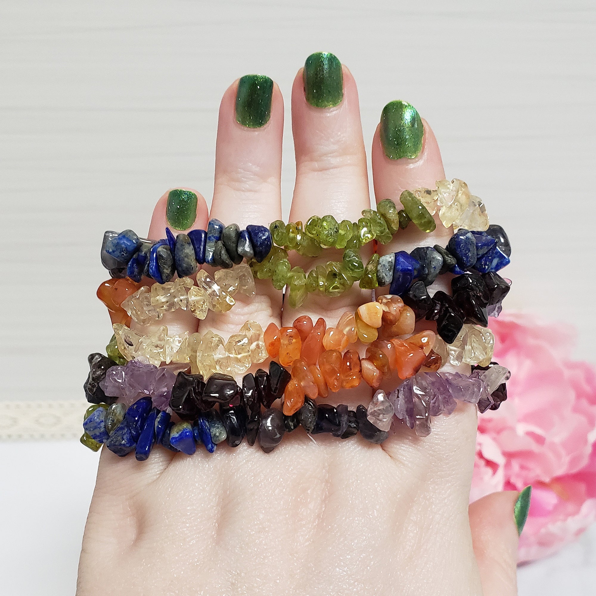 Rainbow Seven Chakra Natural Crystal Chip Bead Bracelet | Chakra Crystals