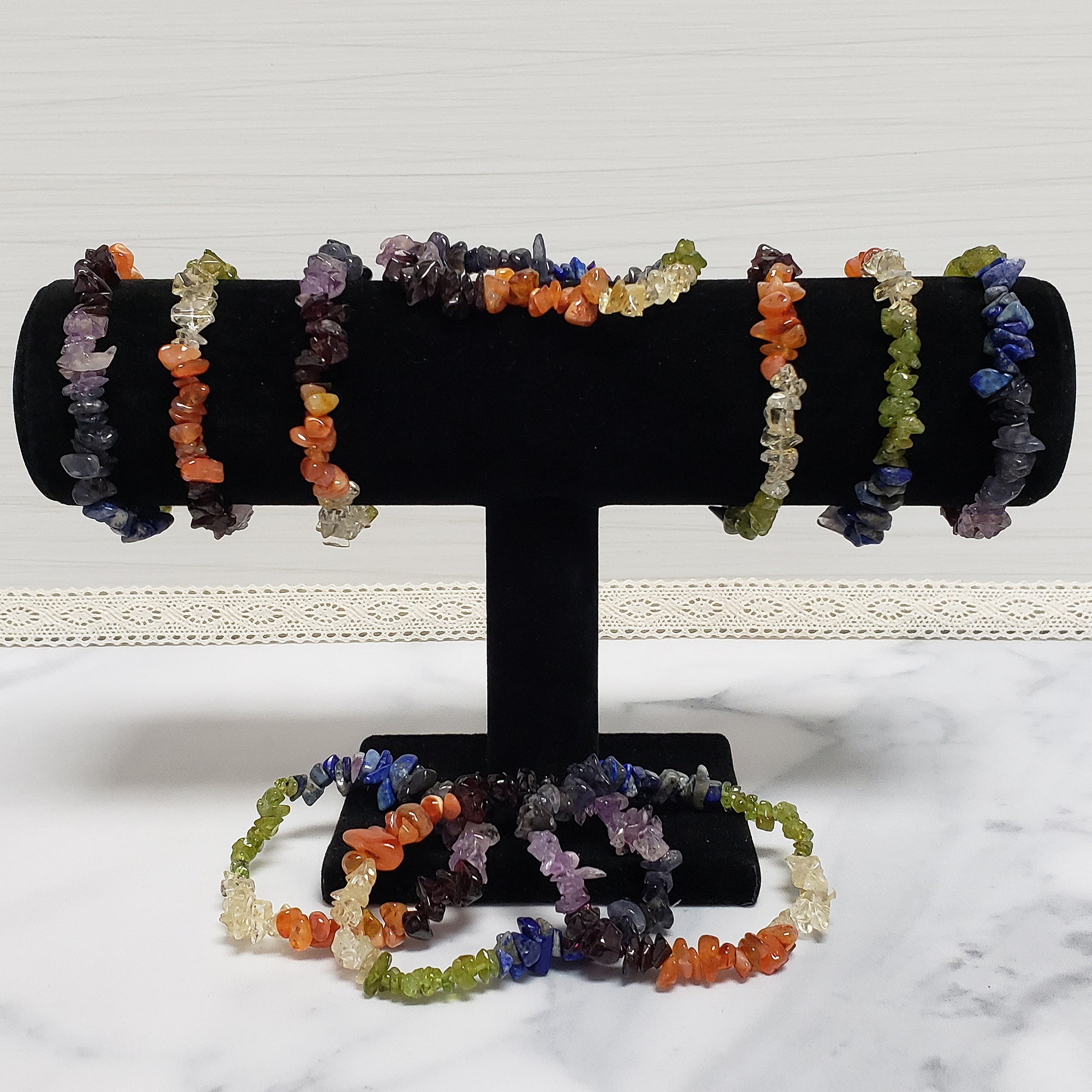 Rainbow Seven Chakra Natural Crystal Chip Bead Bracelet | Chakra Stones