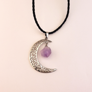 Amethyst Crescent Moon Gemstone Pendant Necklace