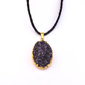 Gold Plated Druzy Smoky Amethyst Crystal Pendant Necklace - Arabella