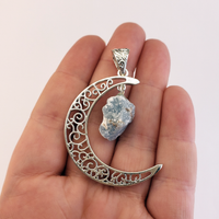 Angelite Crescent Moon Gemstone Pendant Necklace - In Hand