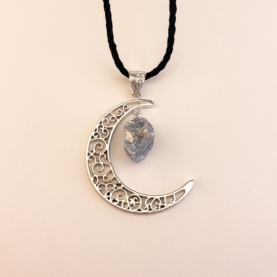 Angelite Crescent Moon Gemstone Pendant Necklace