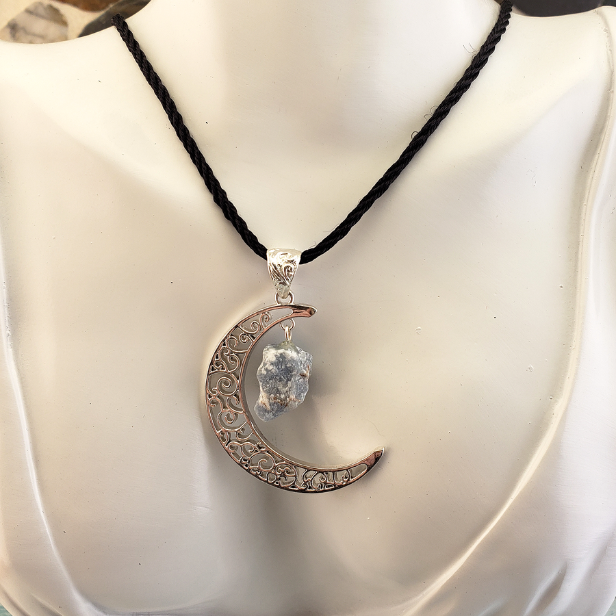 Angelite Crescent Moon Gemstone Pendant Necklace - On Form