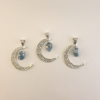 Angelite Crescent Moon Gemstone Pendant Necklace - Facing Right