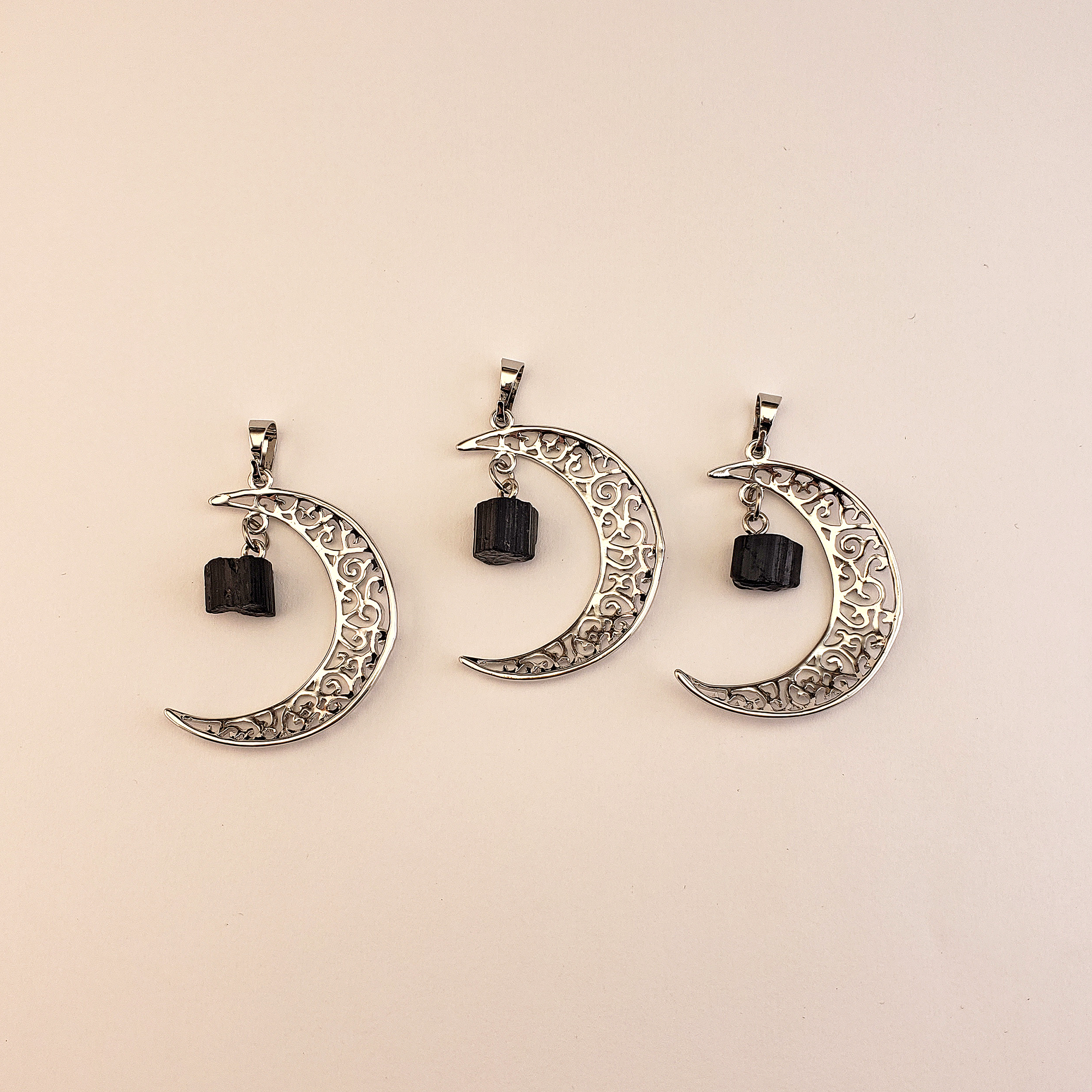 Black Tourmaline Crescent Moon Gemstone Pendant Necklace - Other Side of Pendants