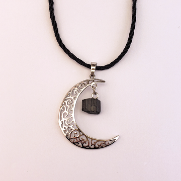 Black Tourmaline Crescent Moon Gemstone Pendant Necklace
