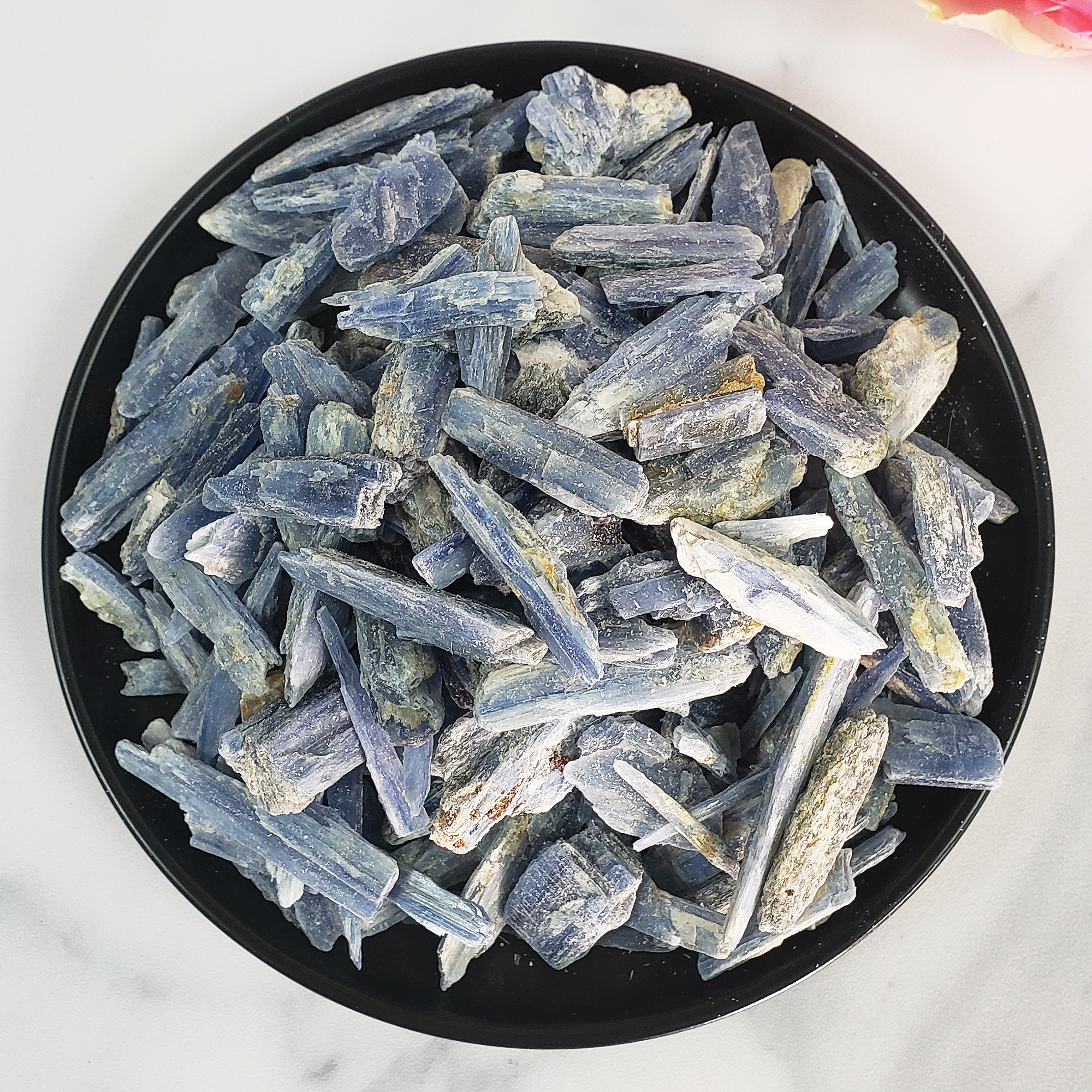 Blue Kyanite Crystal Natural Raw Rough Gemstones By the Ounce - In Black Bowl