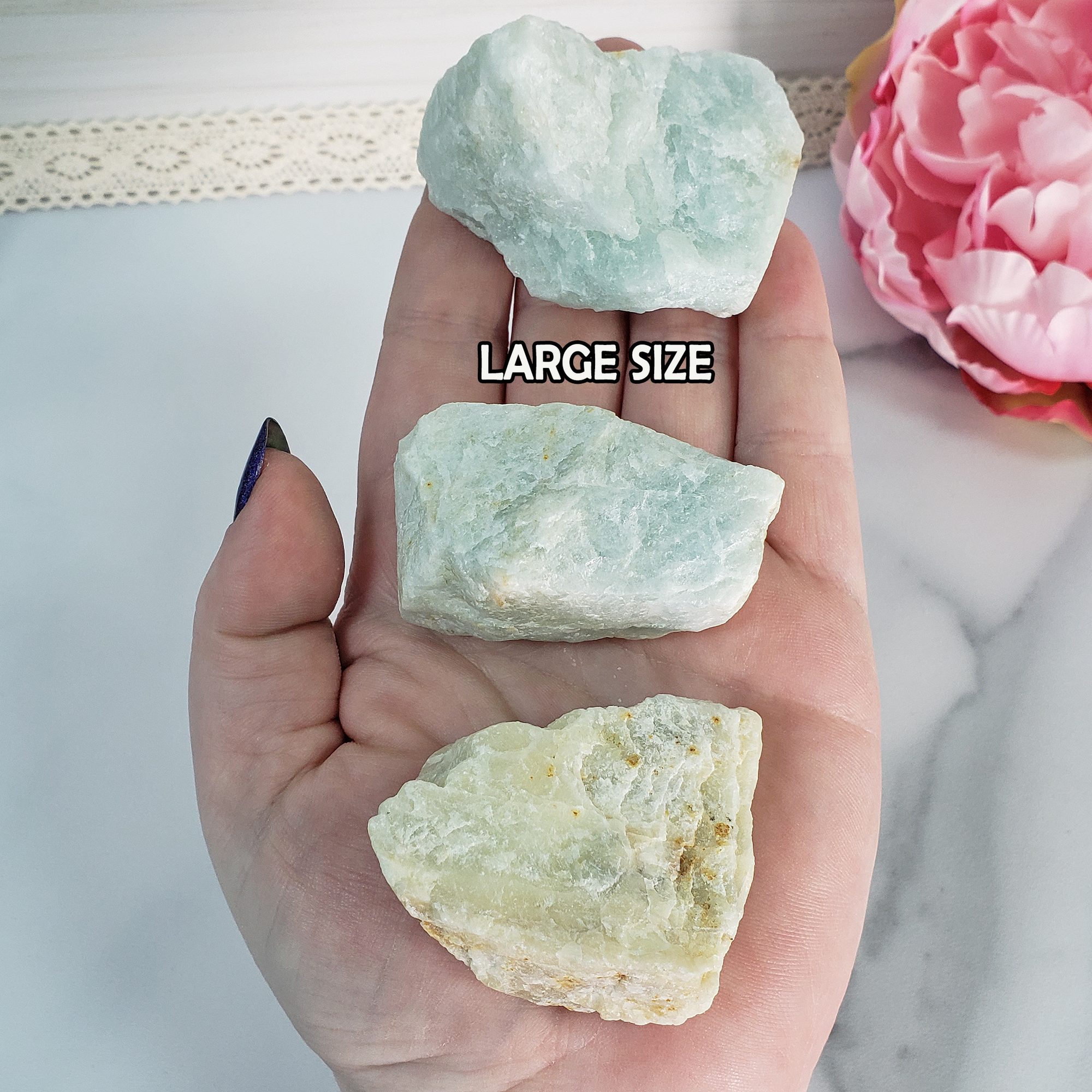 Raw Aquamarine Crystal Beryl Stone Rough Gemstone | Multiple Sizes - Large Size in Hand 2