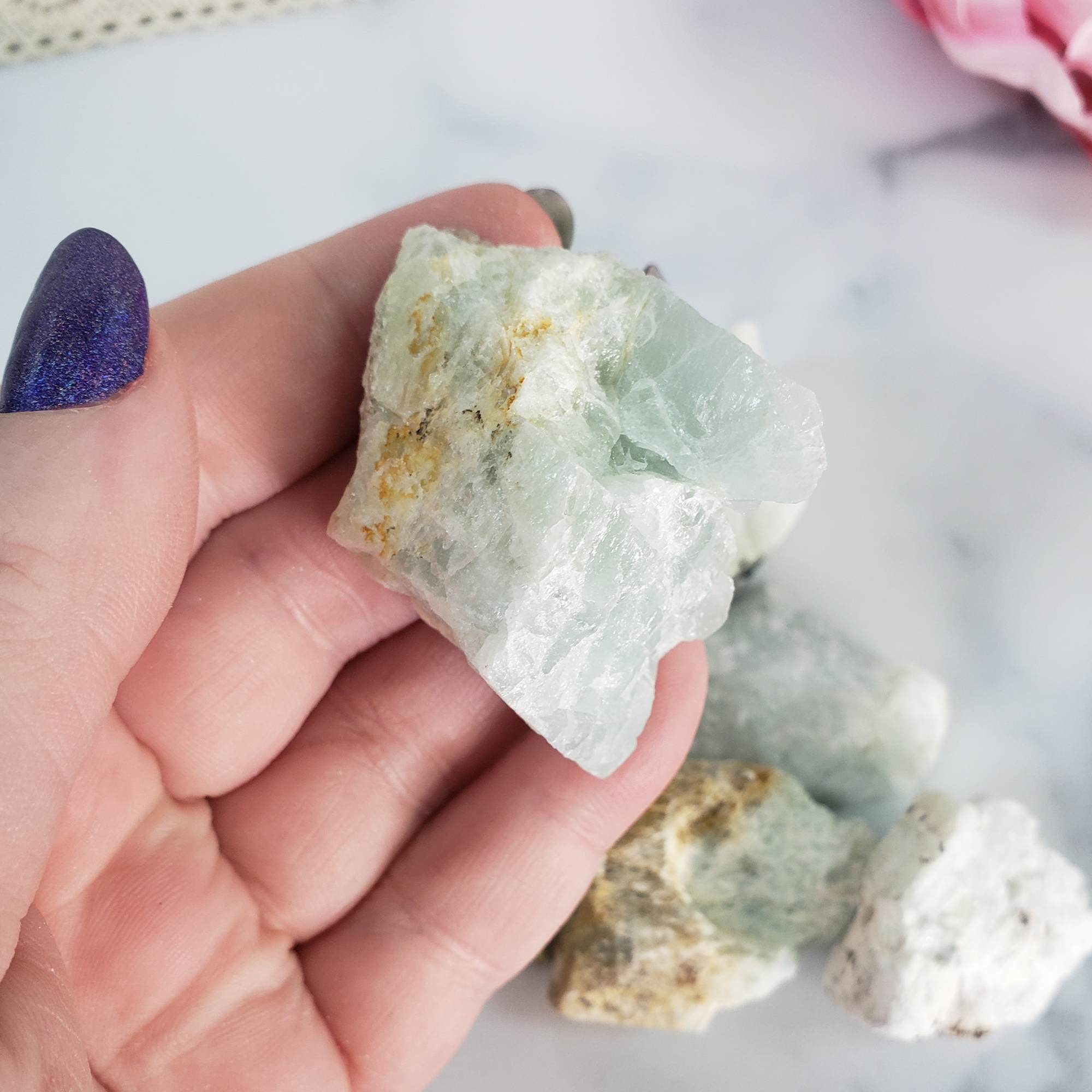 Raw Aquamarine Crystal Beryl Stone Rough Gemstone | Multiple Sizes - Close Up