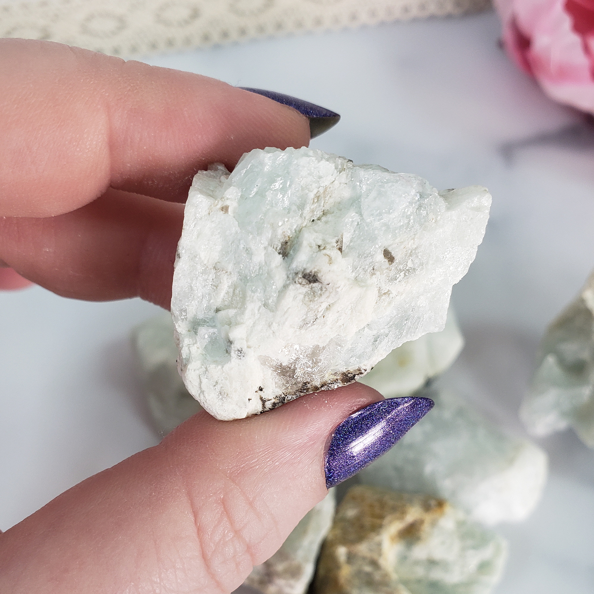 Raw Aquamarine Crystal Beryl Stone Rough Gemstone | Multiple Sizes - Close Up 6