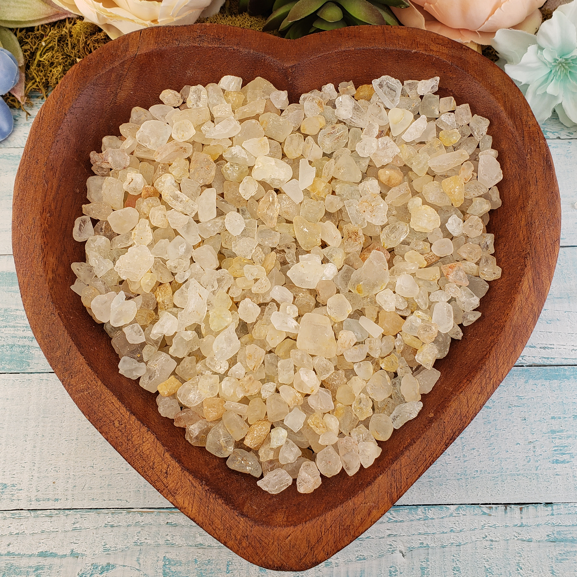 Multi Topaz Raw Crystals Rough Gemstones by the Ounce - In Wooden Bowl