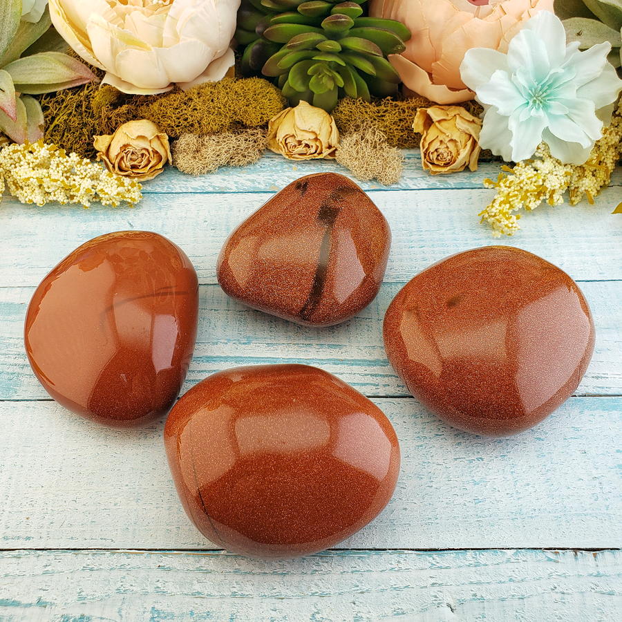 Red Goldstone Jumbo Meditation Palm Power Stone - Sparkly