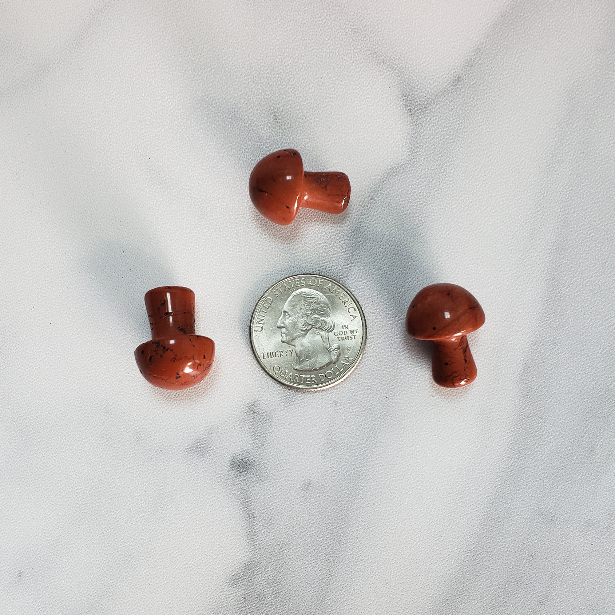 Red Jasper Stone Natural Crystal Mushroom Toadstool Mini Carving - Red Jasper Crystal Mushrooms Size Comparison
