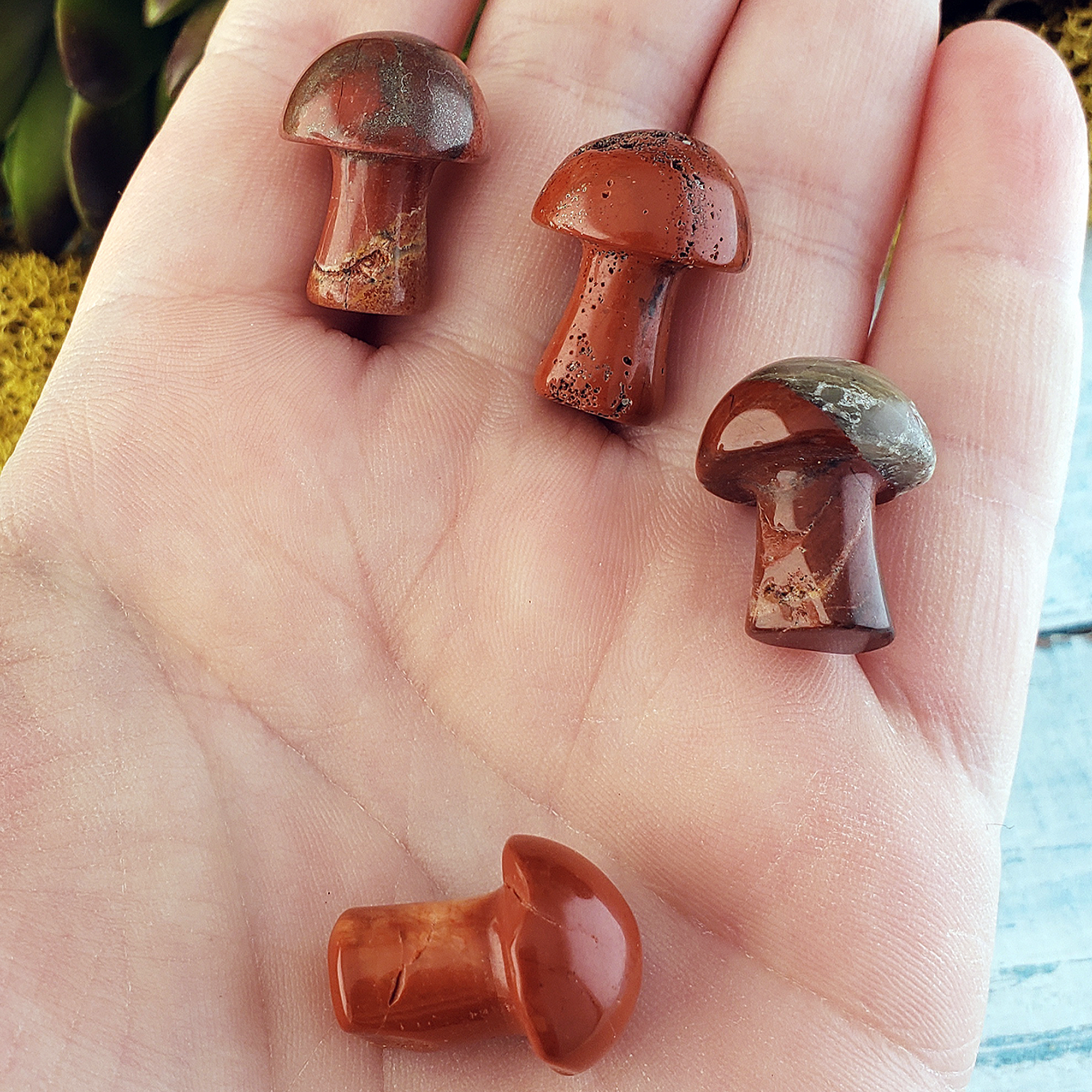 Red Jasper Stone Natural Crystal Mushroom Toadstool Mini Carving - Close Up of Texture on Red Jasper Mushrooms