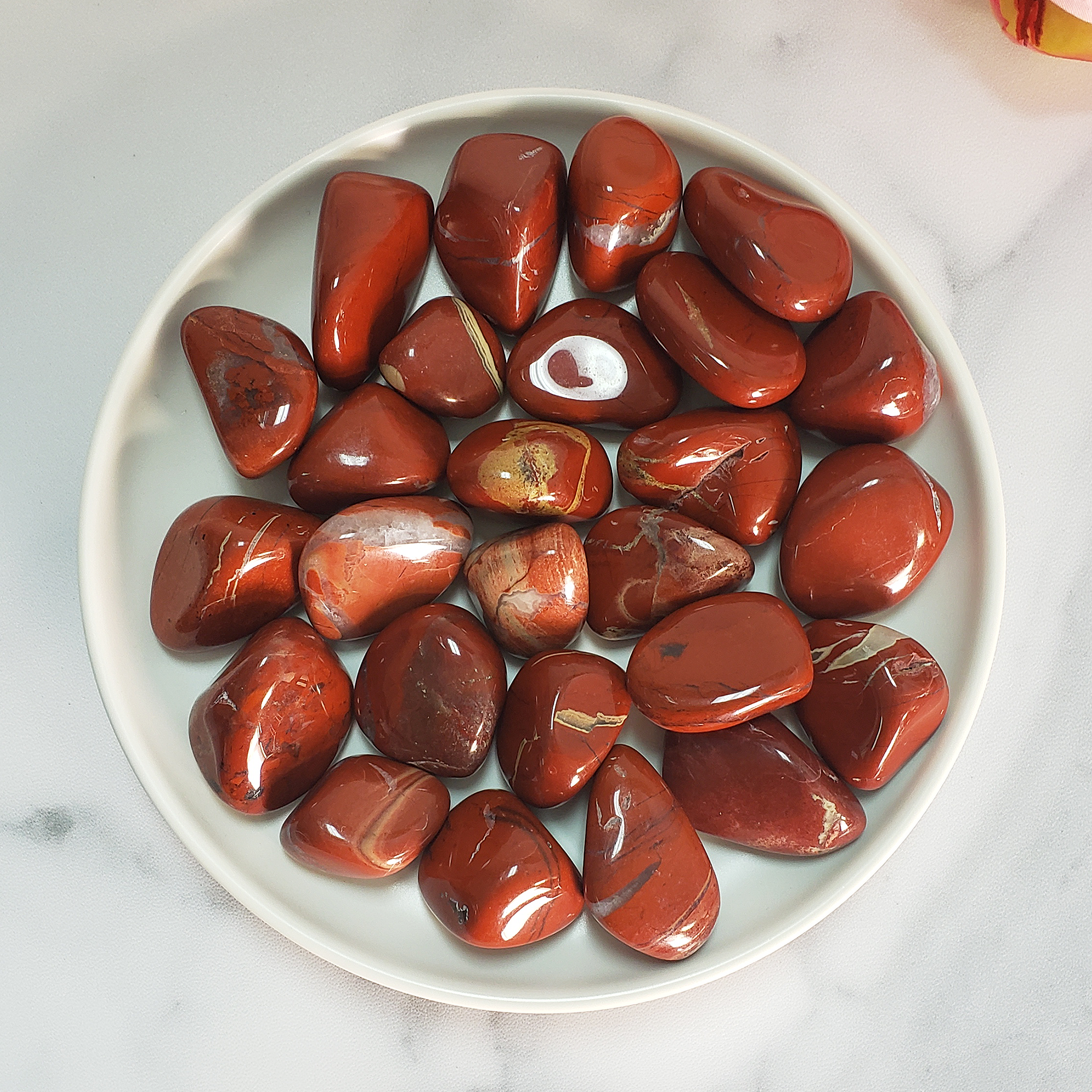 Red Jasper Stone Natural Gemstone Tumbled Crystal - In White Ceramic Dish