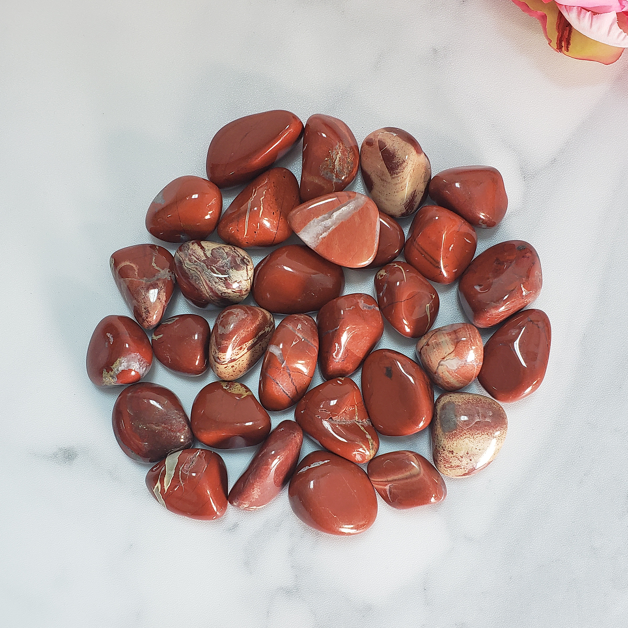 Red Jasper Stone Natural Gemstone Tumbled Crystal - On Tile