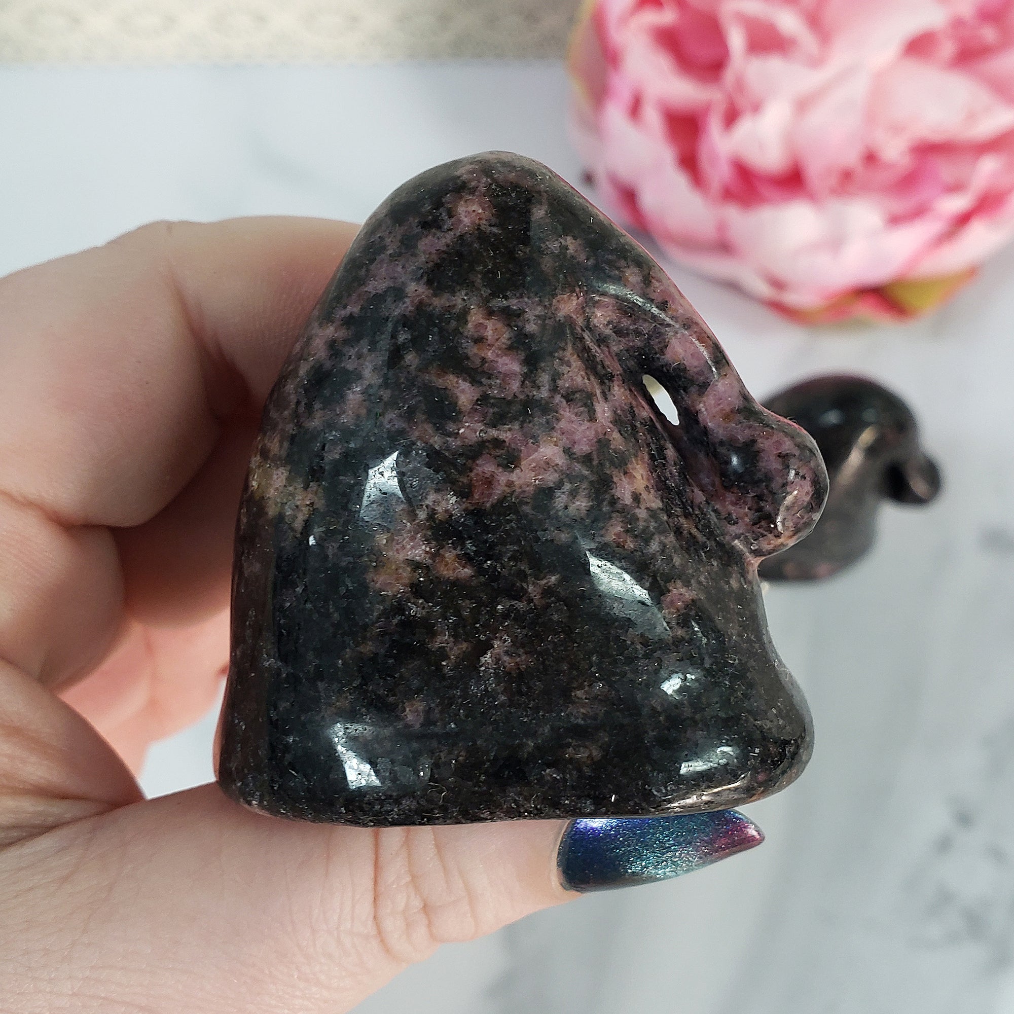 Rhodonite Crystal Natural Gemstone Santa Hat Gnome Hat - 4