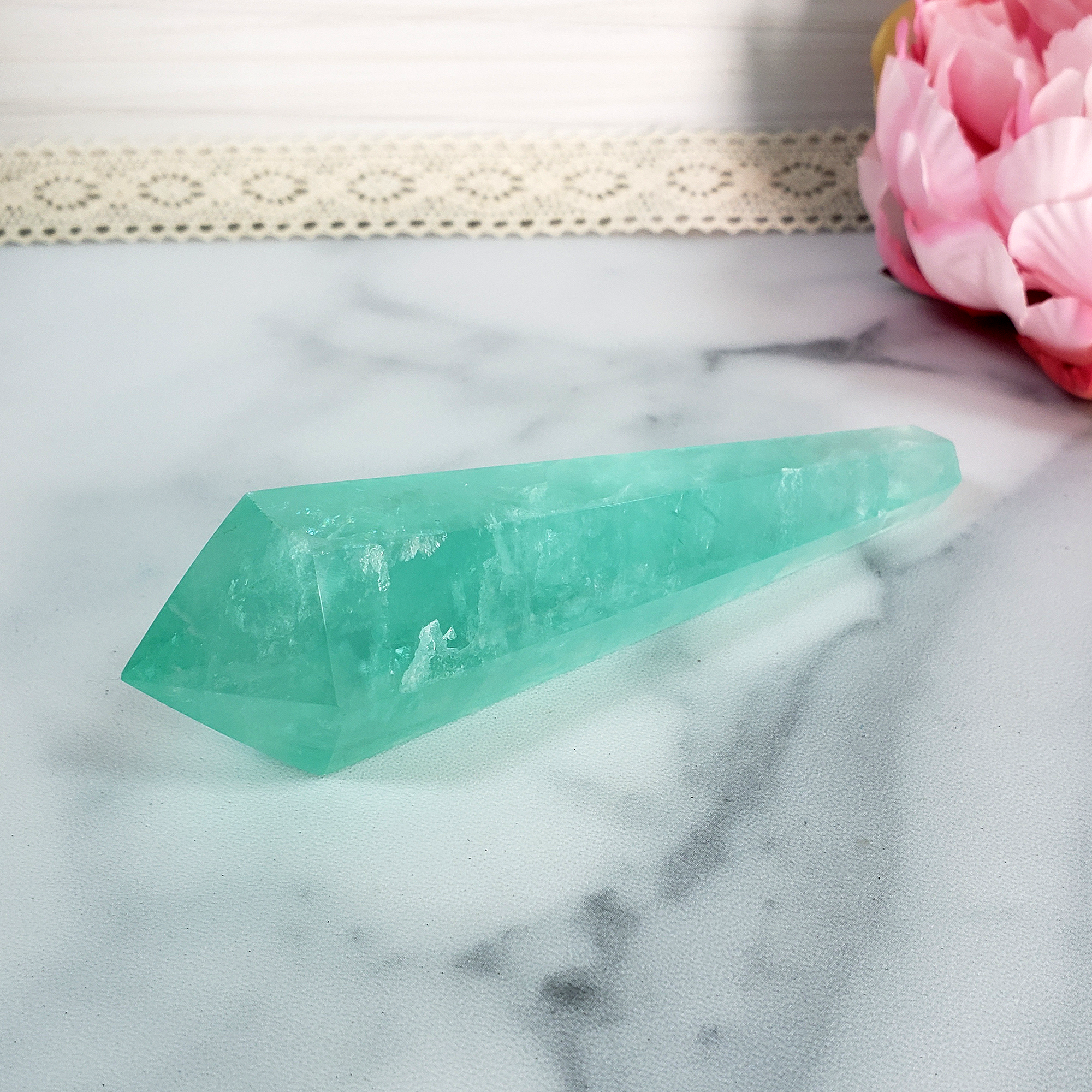 Unique Aqua Green Fluorite Crystal Wand Natural Gemstone Scepter | Rih - 1