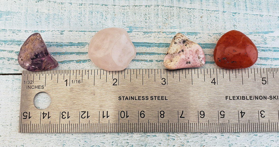 Romantic Love - Set of Four Tumbled Stones with Pouch - Measurements