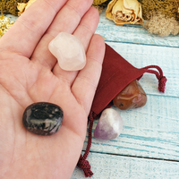 Romantic Love - Set of Four Tumbled Stones with Pouch - Rose Quartz Carnelian Rhodonite Amethyst - Natural Tumbled Crystals