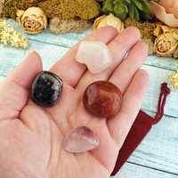 Romantic Love - Set of Four Tumbled Stones with Pouch - Rose Quartz Carnelian Rhodonite Amethyst - Natural Crystals