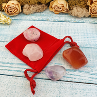 Romantic Love - Set of Four Tumbled Stones with Pouch - Rose Quartz Carnelian Rhodonite
