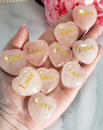 Rose Quartz Crystal Natural Gemstone Heart Carving | Engraved Love Affirmation - Handful of Love