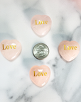 Rose Quartz Crystal Natural Gemstone Heart Carving | Engraved Love Affirmation - Size Comparison
