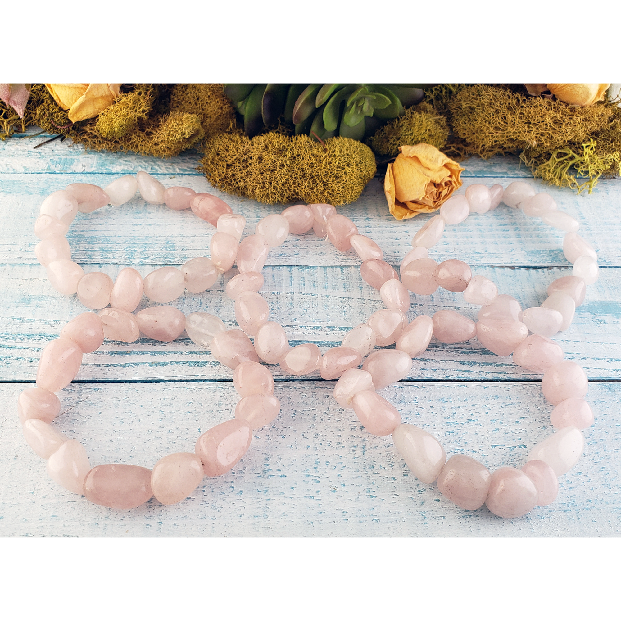 Rose Quartz Crystal Natural Gemstone Nugget Bead Bracelet - 2