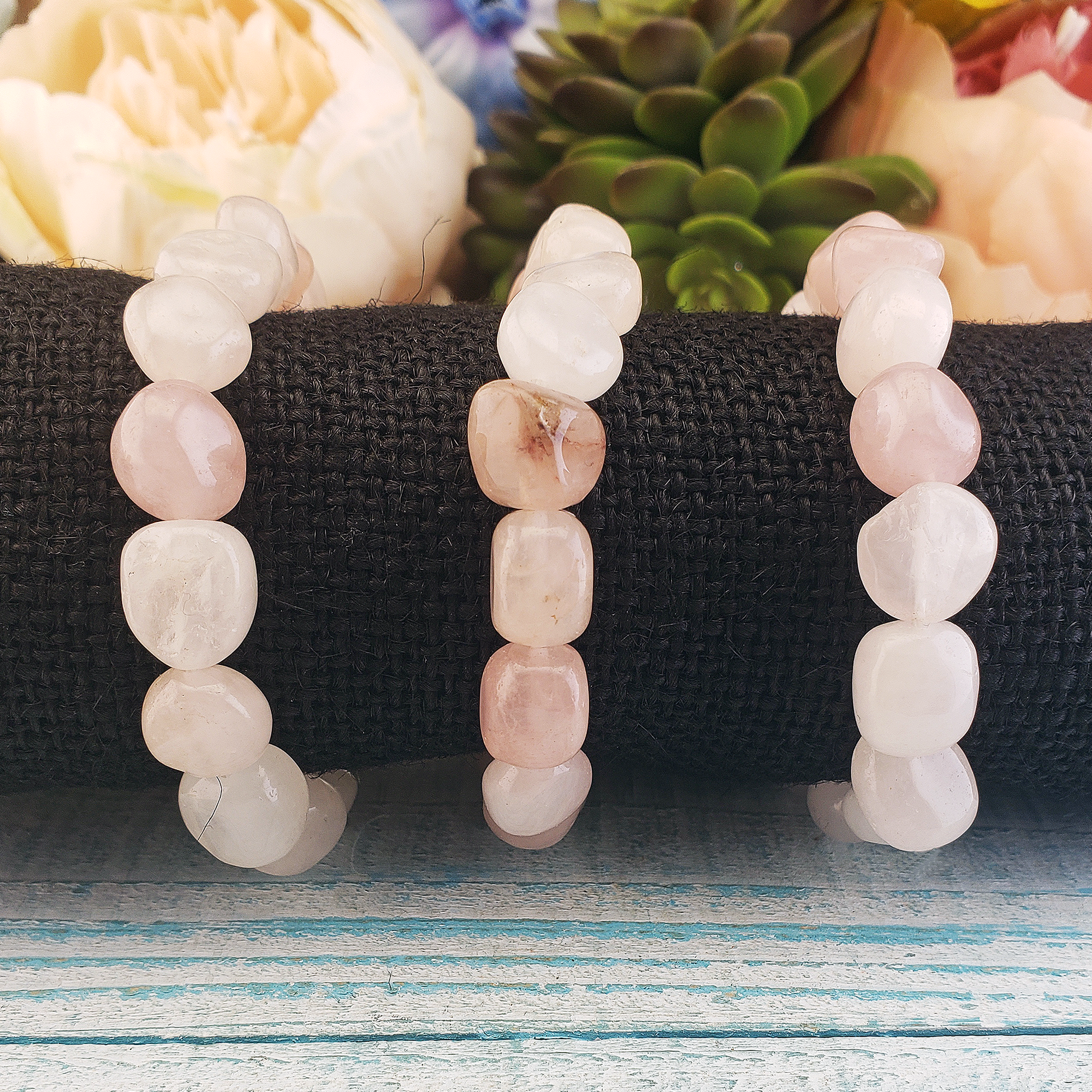 Rose Quartz Crystal Natural Gemstone Nugget Bead Bracelet - 1