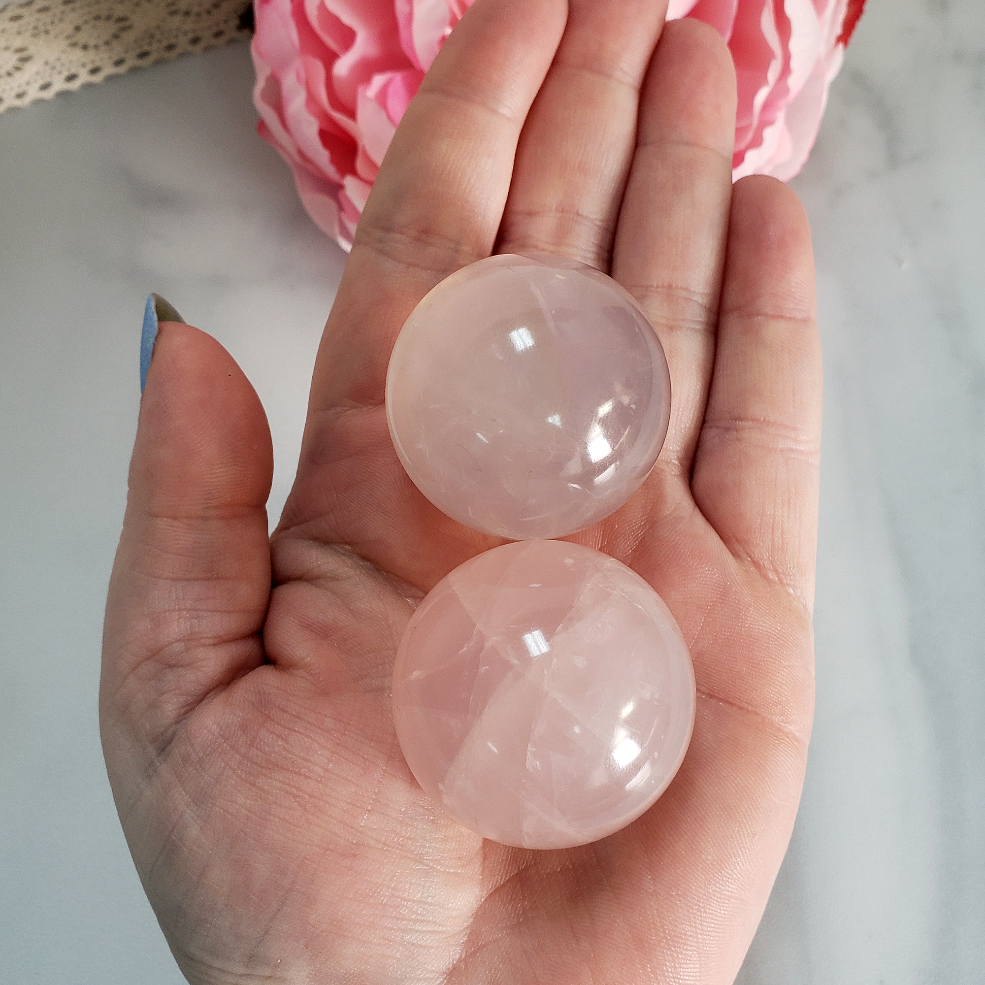 Rose Quartz Crystal Sphere Natural Gemstone Orb - 30mm - 35mm - In Hand