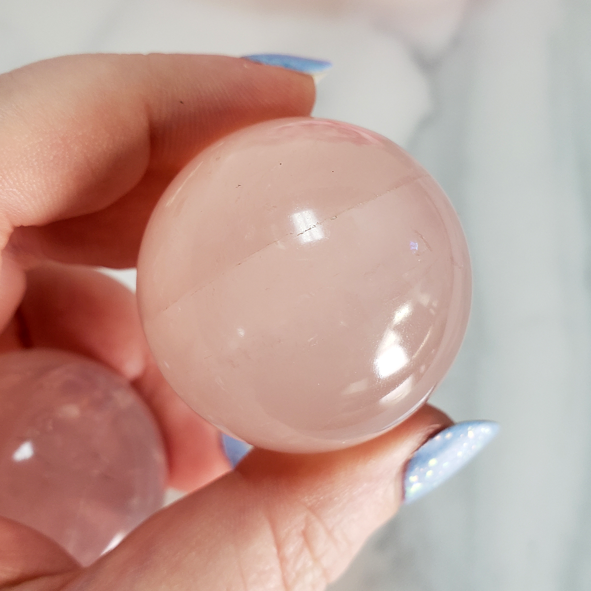 Rose Quartz Crystal Sphere Natural Gemstone Orb - 30mm - 35mm - Close Up 2