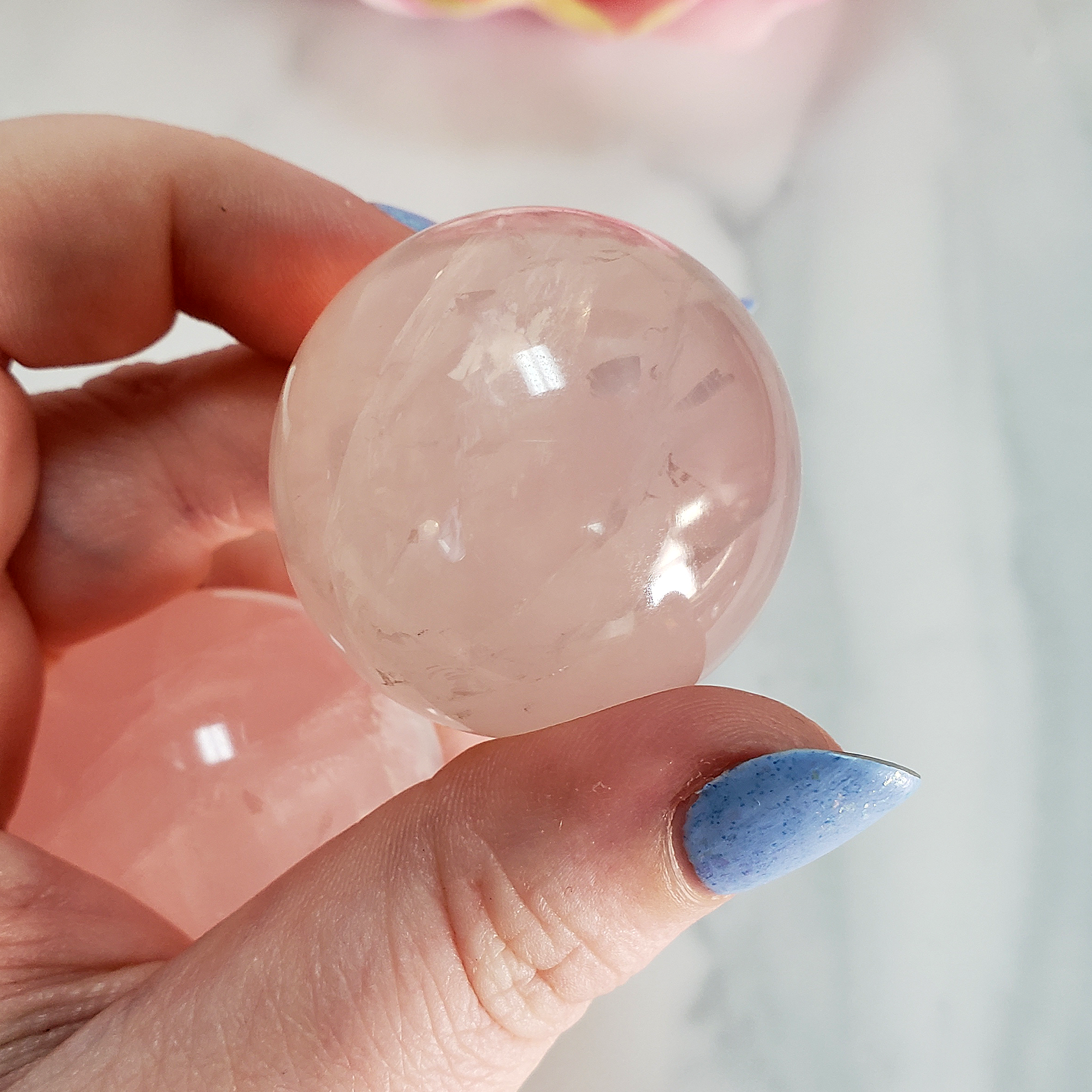 Rose Quartz Crystal Sphere Natural Gemstone Orb - 30mm - 35mm - Close Up