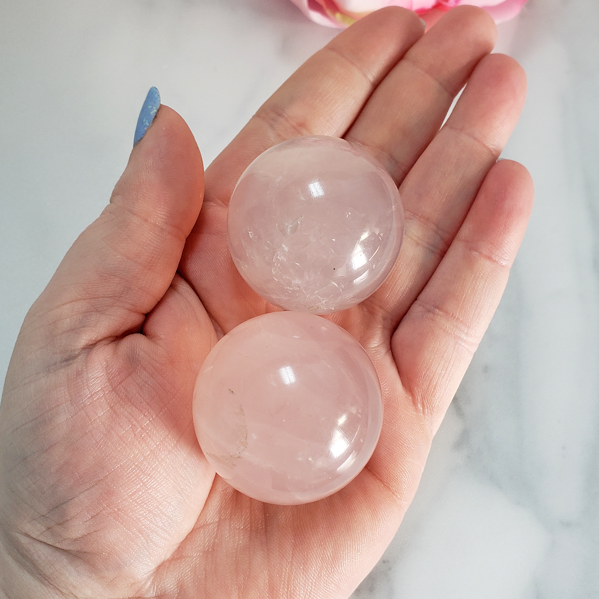 Rose Quartz Crystal Sphere Natural Gemstone Orb - 30mm - 35mm - In Hand 2