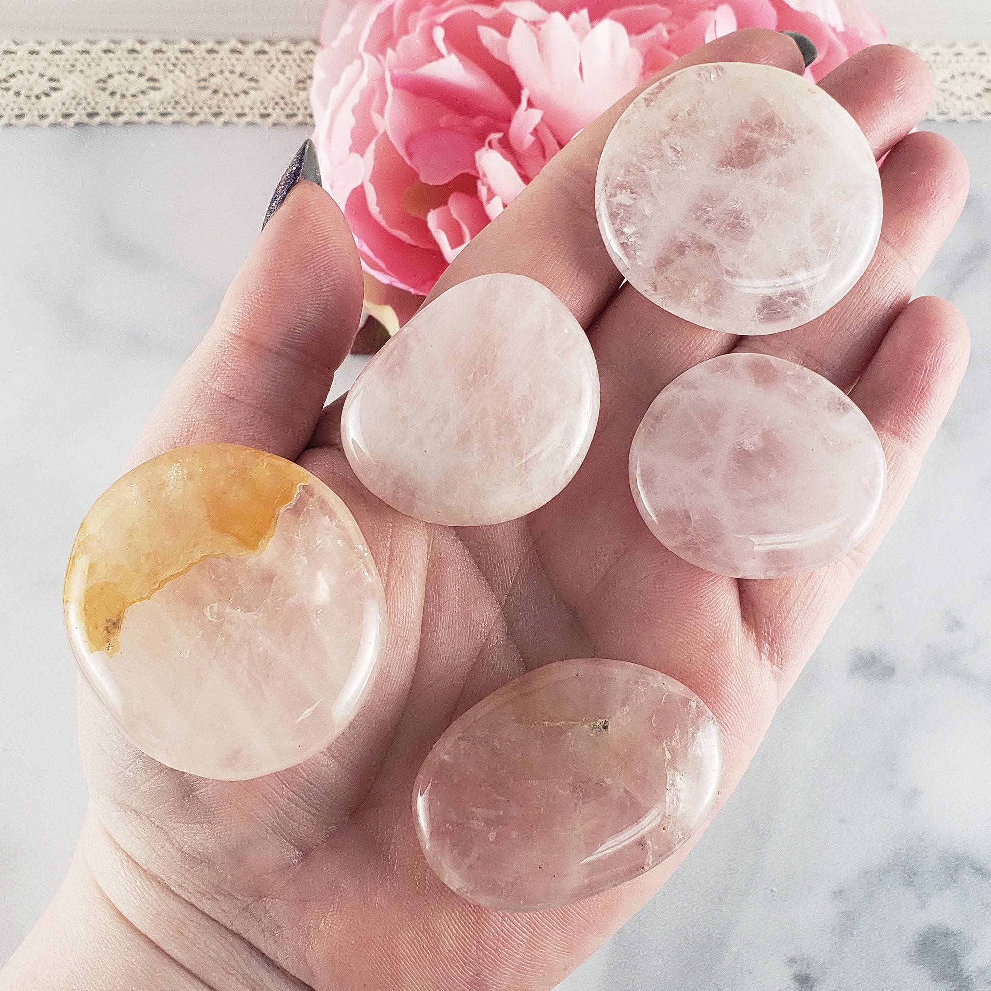 Rose Quartz Natural Crystal Palm Stone Worry Stone Meditation Tool | Multiple Sizes - Heart Chakra