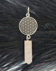 Rose Quartz Crystal Natural Gemstone Jewelry Flower of Life Pendant