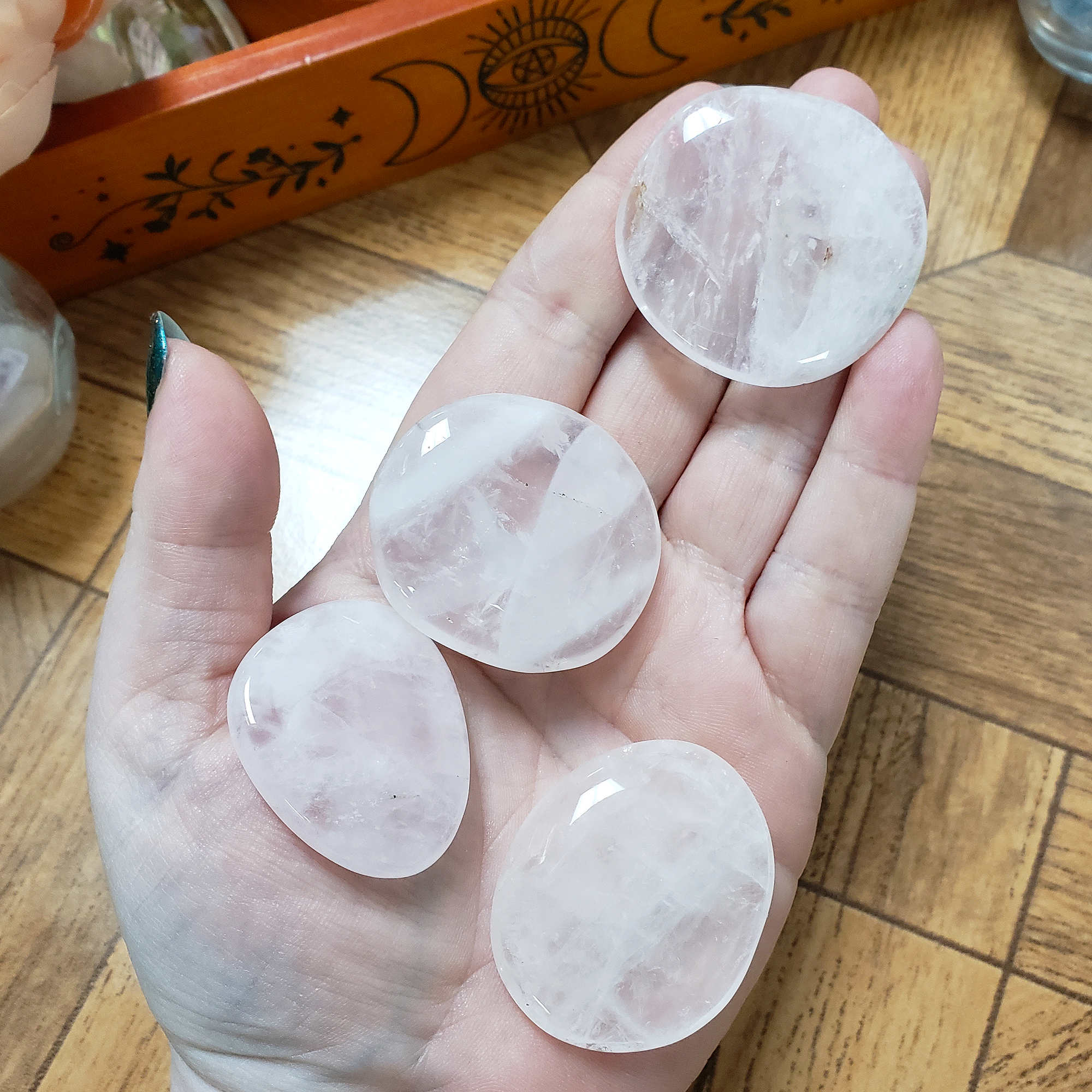 Rose Quartz Natural Crystal Palm Stone Worry Stone Meditation Tool - A