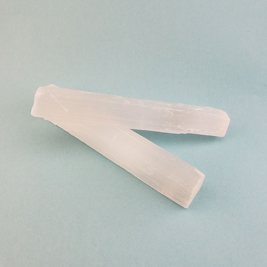 Rough Selenite Crystal Rough Stick - One 3.75 Inch Stick - Blue Background
