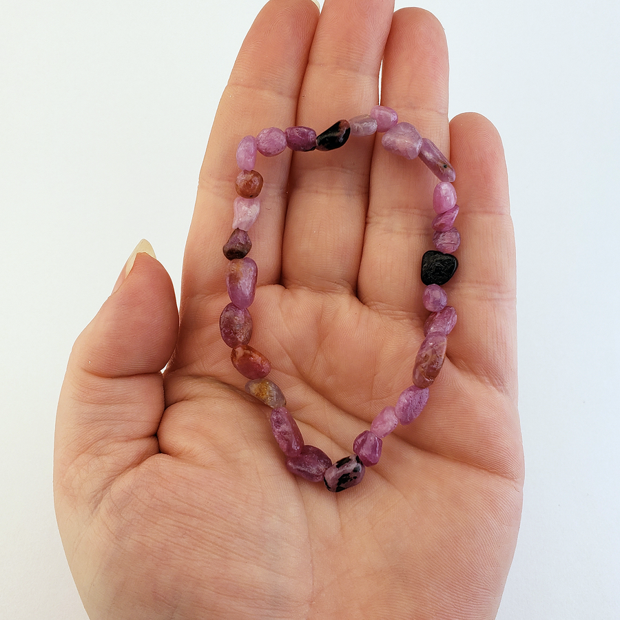 Ruby Corundum Natural Nugget Bead Bracelet - In Hand